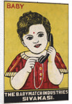 Indian Matchbox Label with a Girl Holding a Telephone by Anonymous