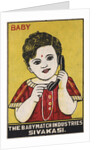 Indian Matchbox Label with a Girl Holding a Telephone by Anonymous