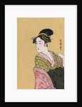 Japanese Matchbox Label with a Woman in a Pink and Green Kimono by Anonymous