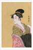 Japanese Matchbox Label with a Woman in a Pink and Green Kimono by Anonymous