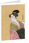Japanese Matchbox Label with a Woman in a Pink and Green Kimono by Anonymous