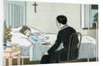 Illustration of a Priest Talking to a Sick Child by L. Kate Deal