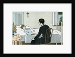 Illustration of a Priest Talking to a Sick Child by L. Kate Deal