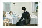 Illustration of a Priest Talking to a Sick Child by L. Kate Deal