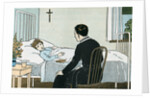 Illustration of a Priest Talking to a Sick Child by L. Kate Deal