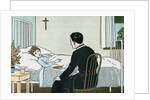 Illustration of a Priest Talking to a Sick Child by L. Kate Deal