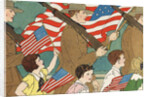 Illustration of Children Marching with Soldiers in a Memorial Day Parade by Anonymous