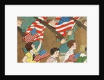 Illustration of Children Marching with Soldiers in a Memorial Day Parade by Anonymous