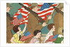 Illustration of Children Marching with Soldiers in a Memorial Day Parade by Anonymous