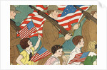 Illustration of Children Marching with Soldiers in a Memorial Day Parade by Anonymous