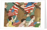 Illustration of Children Marching with Soldiers in a Memorial Day Parade by Anonymous
