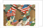 Illustration of Children Marching with Soldiers in a Memorial Day Parade by Anonymous
