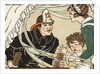 Illustration of a Fireman Rescuing a Woman and Child by Marie Schubert