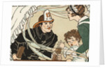 Illustration of a Fireman Rescuing a Woman and Child by Marie Schubert