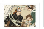 Illustration of a Fireman Rescuing a Woman and Child by Marie Schubert