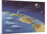 Biekens Pictorial Sticker with Beams Sent from Earth to Another Planet by Anonymous