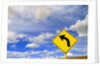 Curve Road Sign on Highway Against Sky by Anonymous