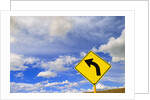 Curve Road Sign on Highway Against Sky by Anonymous