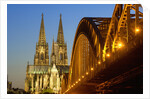 Cologne Cathedral and Hohenzollern Bridge on Rhine River by Anonymous