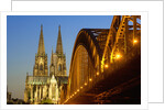 Cologne Cathedral and Hohenzollern Bridge on Rhine River by Anonymous