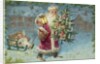 Postcard with Santa Claus Holding a Christmas Tree by Anonymous