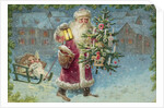 Postcard with Santa Claus Holding a Christmas Tree by Anonymous