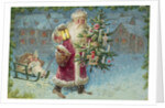 Postcard with Santa Claus Holding a Christmas Tree by Anonymous