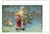 Postcard with Santa Claus Holding a Christmas Tree by Anonymous