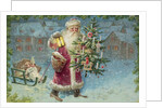 Postcard with Santa Claus Holding a Christmas Tree by Anonymous