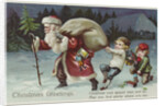 Christmas Greetings Postcard with Santa Claus and Two Children by Anonymous