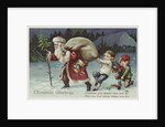 Christmas Greetings Postcard with Santa Claus and Two Children by Anonymous