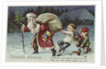Christmas Greetings Postcard with Santa Claus and Two Children by Anonymous