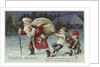Christmas Greetings Postcard with Santa Claus and Two Children by Anonymous