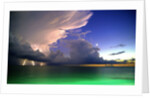 Lighting striking over green and blue water by Anonymous