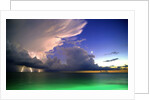 Lighting striking over green and blue water by Anonymous