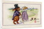A Happy Easter Postcard with Rabbit Family by Anonymous