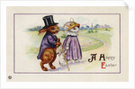A Happy Easter Postcard with Rabbit Family by Anonymous