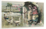 Victorian Postcard of Children Watching Ducks in the Rain by Anonymous