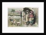 Victorian Postcard of Children Watching Ducks in the Rain by Anonymous