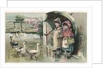 Victorian Postcard of Children Watching Ducks in the Rain by Anonymous