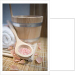 Tub, Wooden Spoon with Bath Salts, and Petals by Anonymous