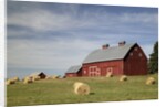 Hay Bales and Red Barn by Anonymous