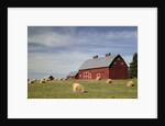 Hay Bales and Red Barn by Anonymous
