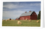 Hay Bales and Red Barn by Anonymous
