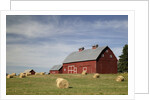 Hay Bales and Red Barn by Anonymous