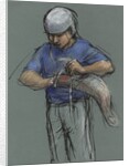 Illustration of a Jai Alai Player Putting on a Cesta by Alexandra Day