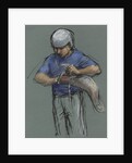 Illustration of a Jai Alai Player Putting on a Cesta by Alexandra Day