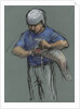 Illustration of a Jai Alai Player Putting on a Cesta by Alexandra Day