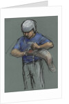 Illustration of a Jai Alai Player Putting on a Cesta by Alexandra Day
