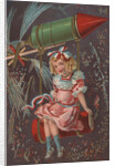 Fourth of July Postcard with a Girl and a Rocket by Anonymous